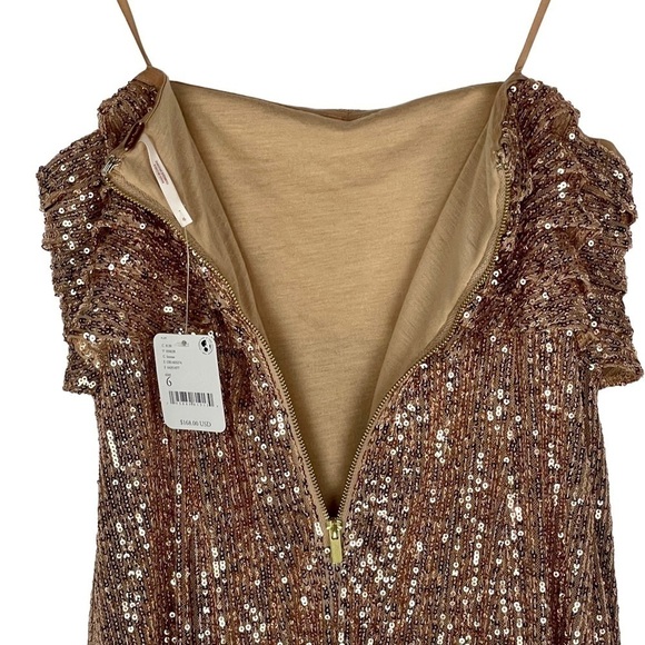 FREE PEOPLE FRIDA BRONZE SEQUIN RUFFLE BUST MINI STRAPLESS PARTY COCKTAIL DRESS - Picture 11 of 17